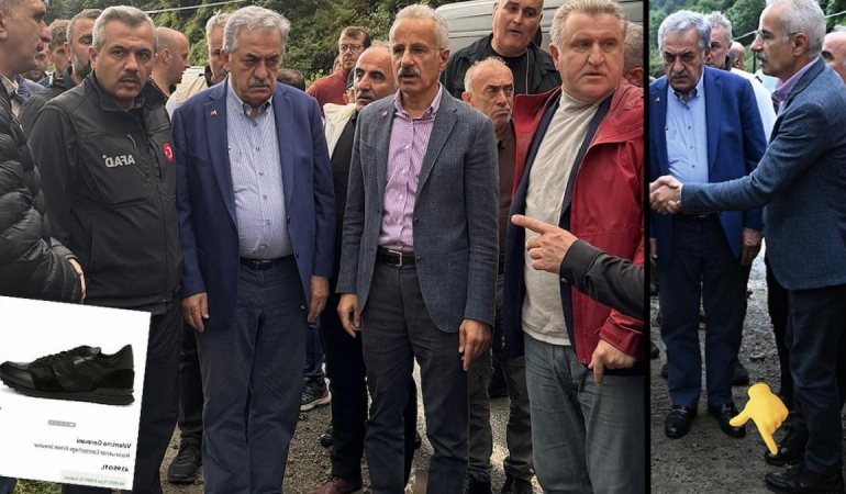 Bakan bey 44 bin liralık ayakkabıyla sel teftişinde