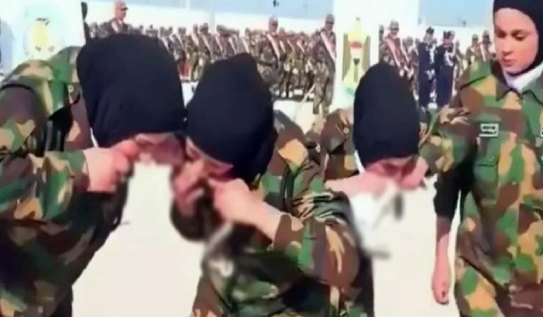 Komşu ülkede orduya katılan kadın askerlerden mide bulandıran tören