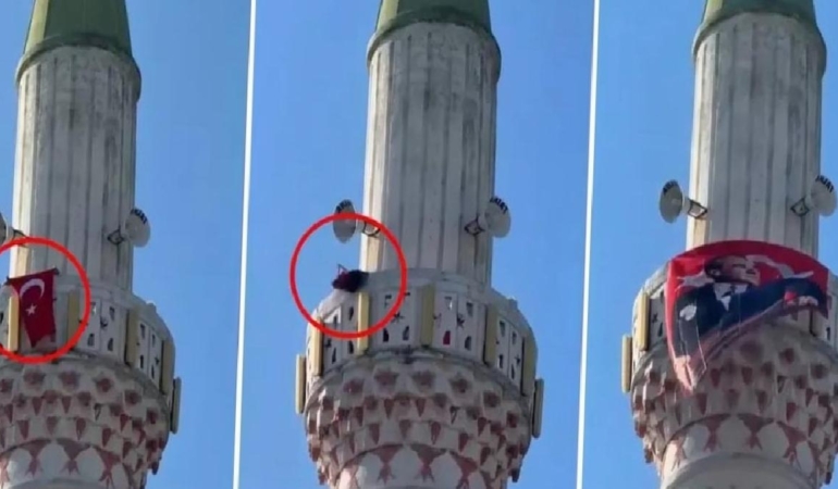 Şehit cenazesinde skandal! Bayrakta Atatürk var diye minareden kaldırdılar